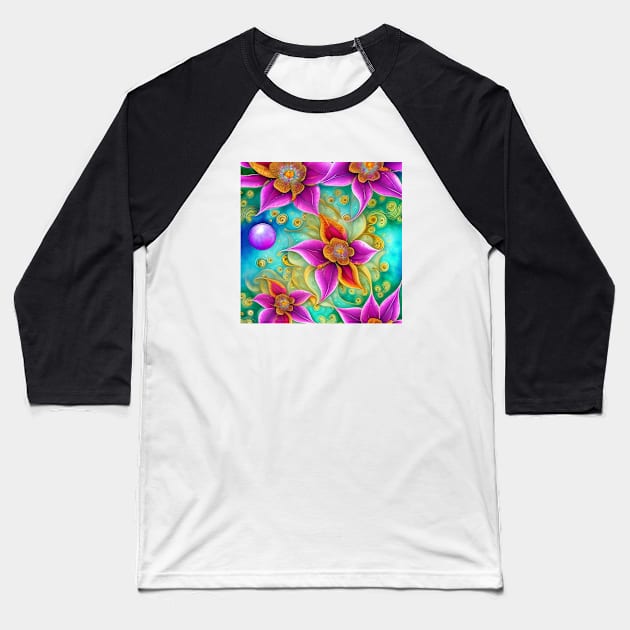 Purple Flowers Baseball T-Shirt by AnnieDreams